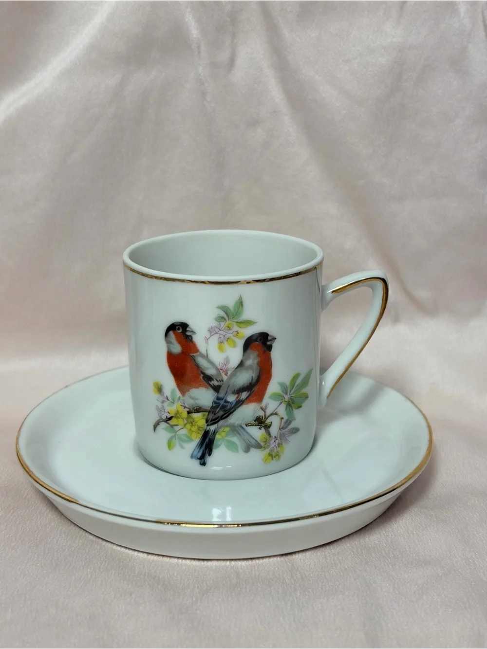 Vintage Royal Crown Japan Bird & Flower Porcelain Coffee Set for 6 Gold Trim